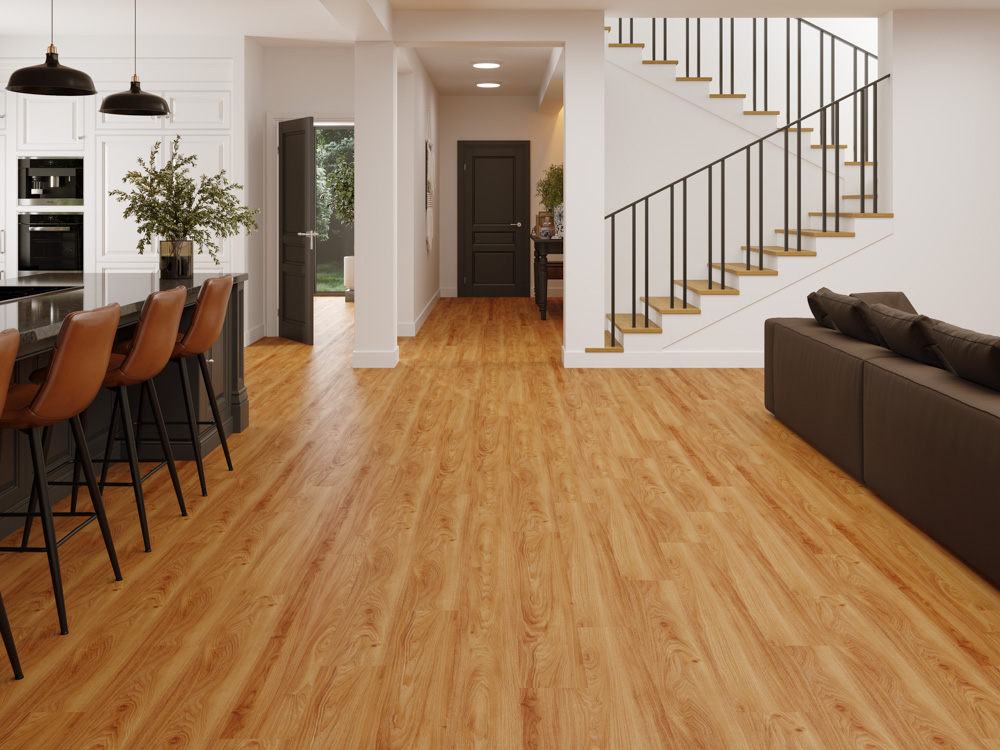 Кварцвиниловый SPC ламинат Cronafloor Nano Дуб Верона ZH-81125-5 1200×180×3,5 фото в интерьере